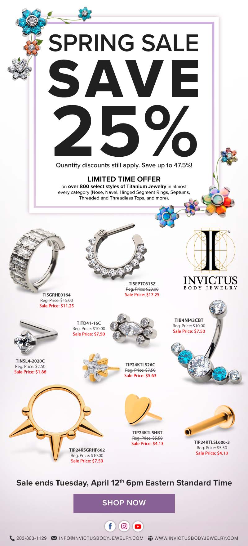 Spring Sale! Save an Extra 25% on over 800 Select Titanium Styles.