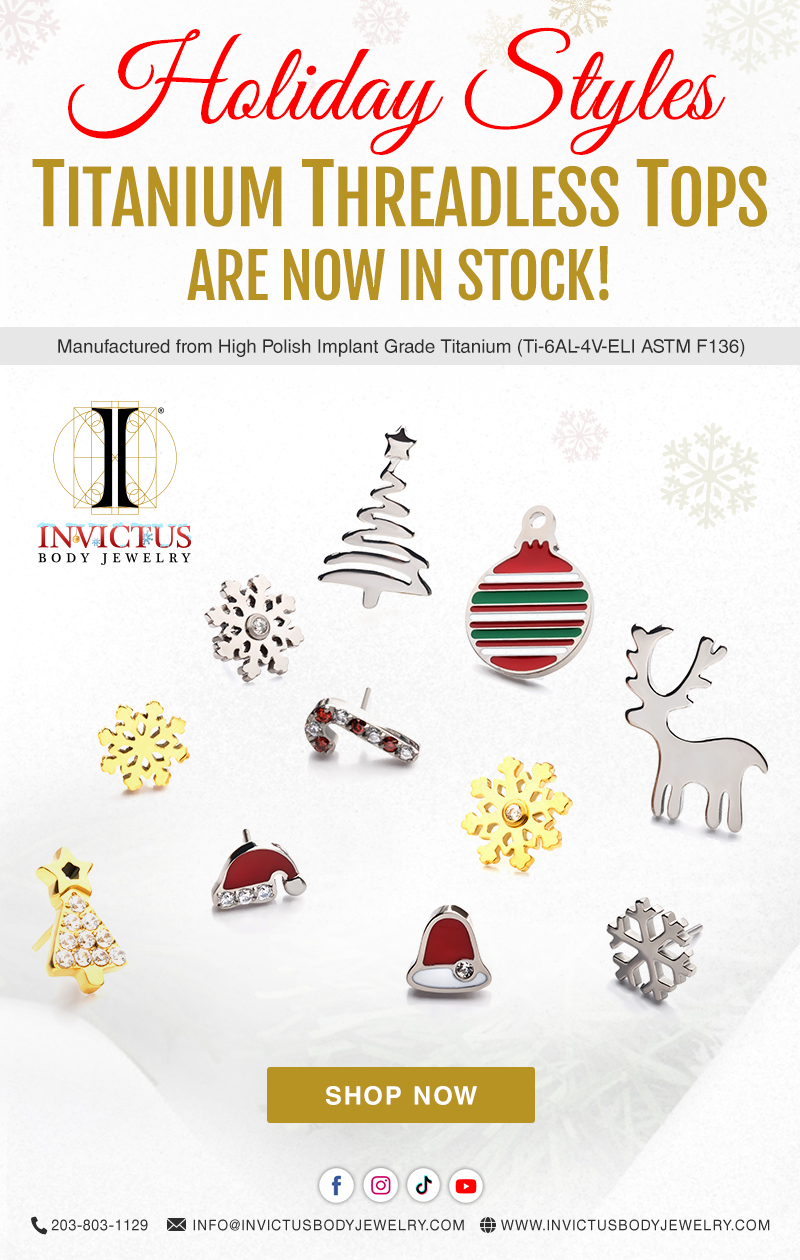 New Holiday Style Titanium Threadless Tops are now in stock!