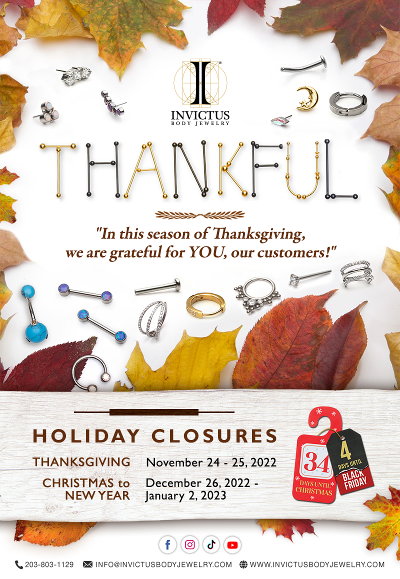 Happy Thanksgiving from Invictus Body Jewelry