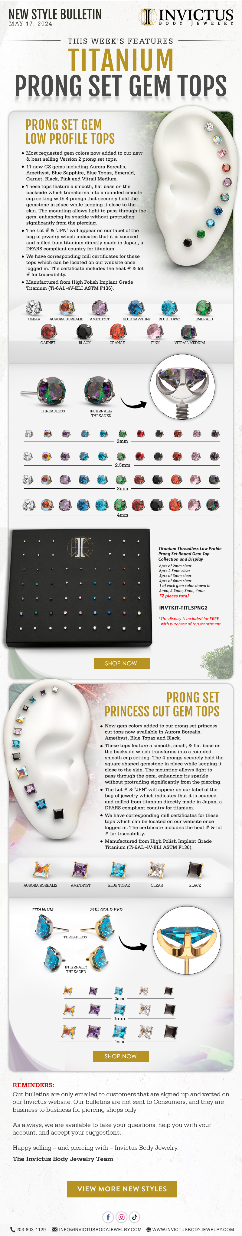 New Arrivals: Titanium Prong Set Gem Tops