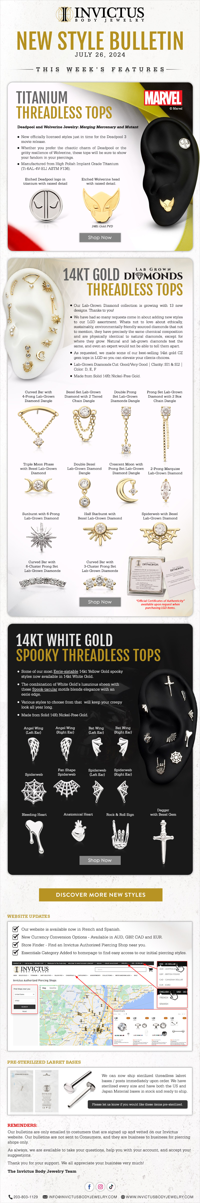 New Arrivals: Deadpool, Lab-Grown Diamond & Spooky Threadless Tops