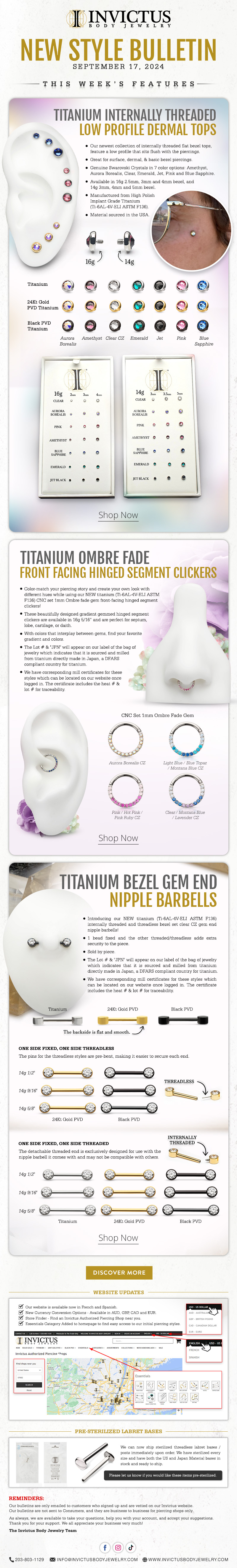 New Styles: Low Profile Dermals, Ombre Fade, Gem Nipple Barbells